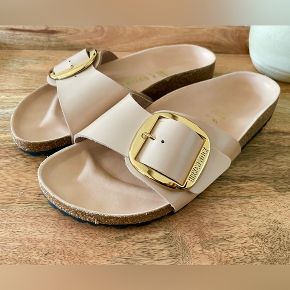 NEW Birkenstock Madrid Big Buckle Leather Size 41 In New Beige Gold - Picture 4 of 11